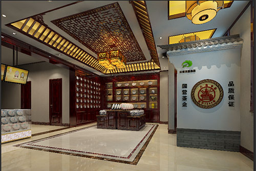 古塔古朴典雅的中式茶叶店大堂设计效果图