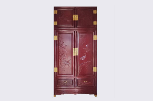 古塔高端中式家居装修深红色纯实木衣柜