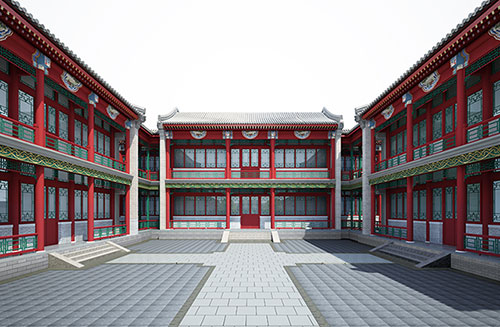古塔北京四合院设计古建筑鸟瞰图展示