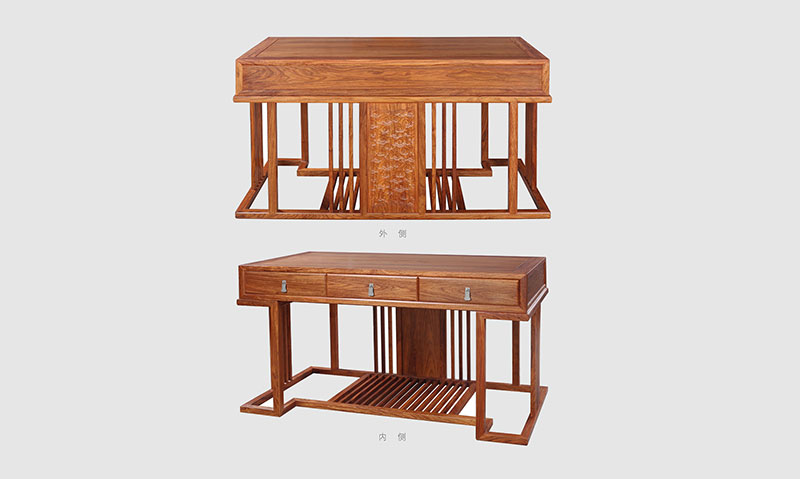 古塔 别墅中式家居书房装修实木书桌效果图