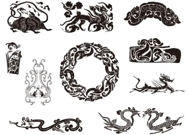 古塔龙纹和凤纹的中式图案